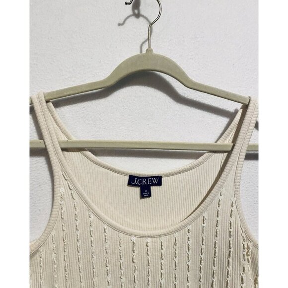 J Crew Tank Top Womens Medium Ivory Embellished Vintage Ribbed Festival 70s - Picture 2 of 7